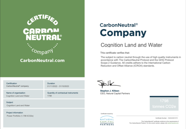 Cognition maintains the Carbon Neutral Company status for the second year in a row!